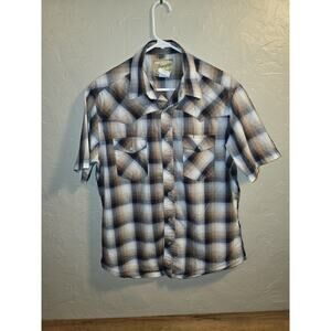 Wrangler Shirt Button Up Short Sleeve Plaid Pearl Snap